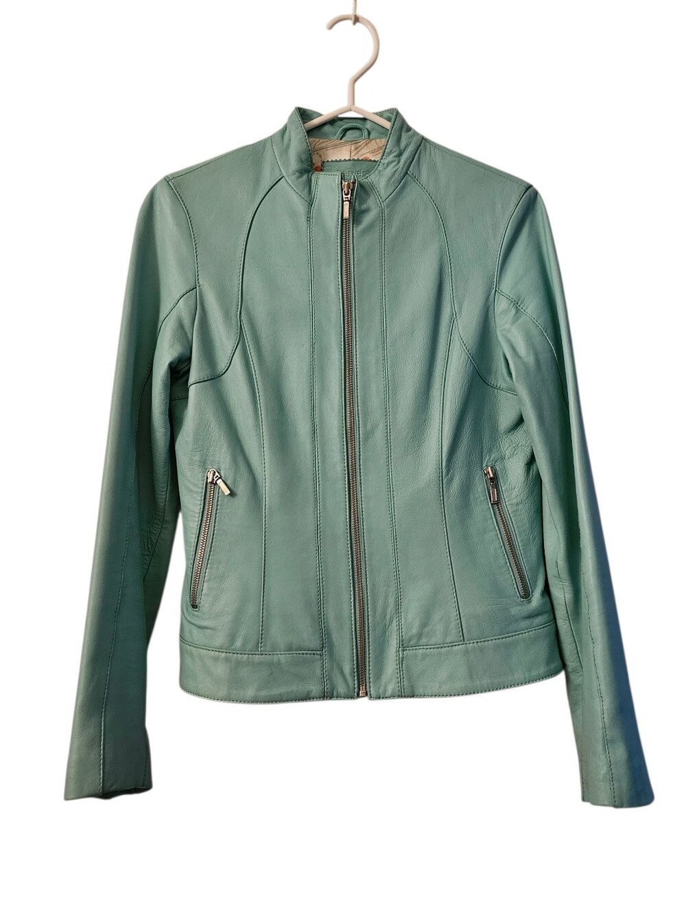 Denver Hayes Women’s Mint Leather Zip Moto Jacket